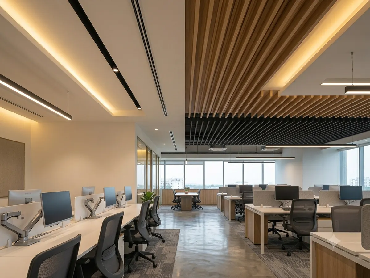 Office false ceiling with linear lights