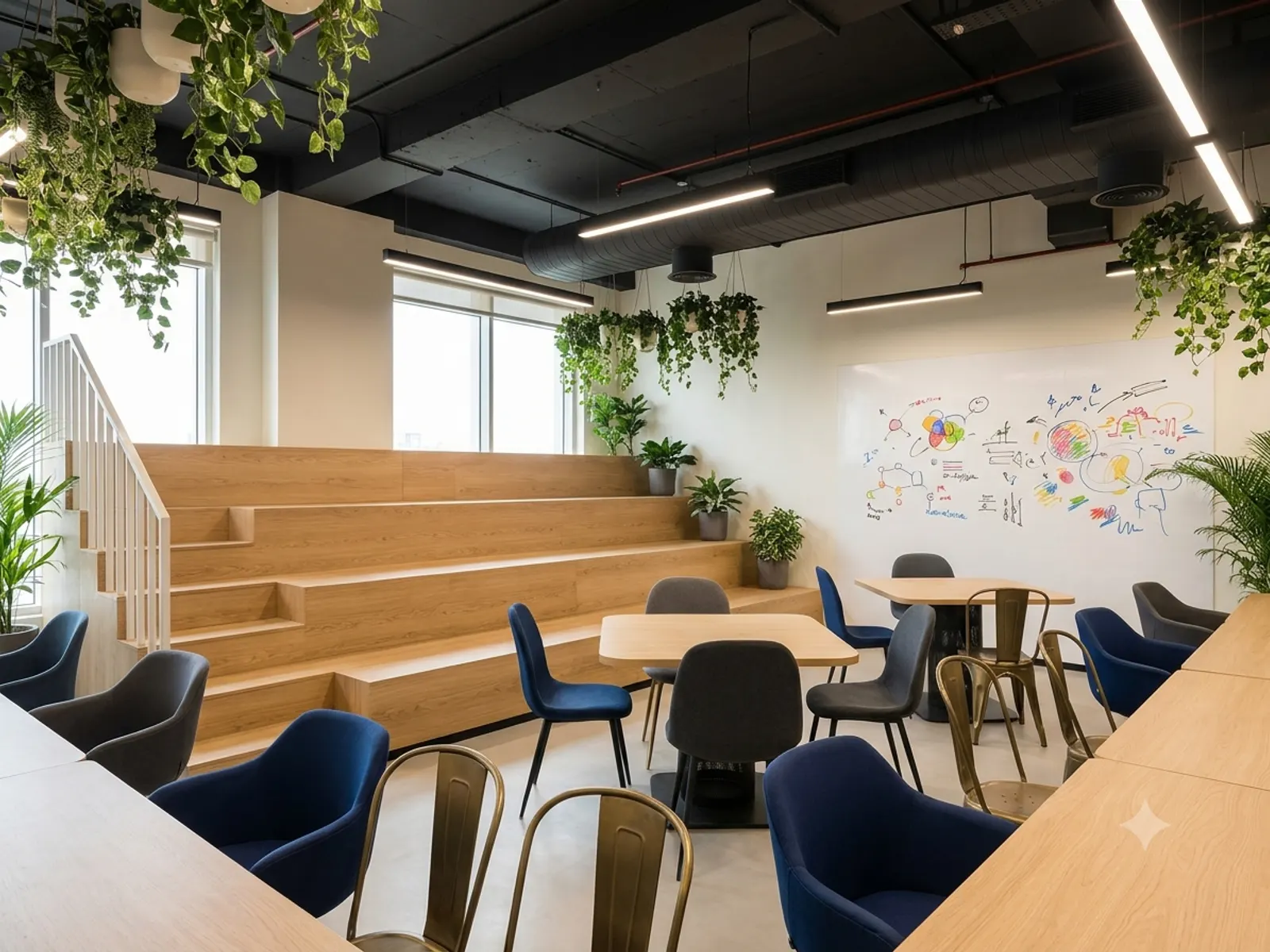 Startup office with colourful collaboration zone